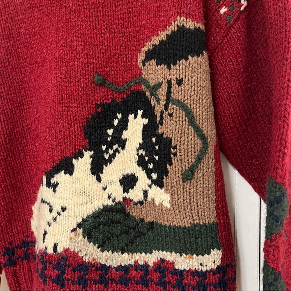 Woolrich 100% Wool Vintage Sweater Dog- Puppy Boot Size Medium- 2 sided design - Picture 4 of 17